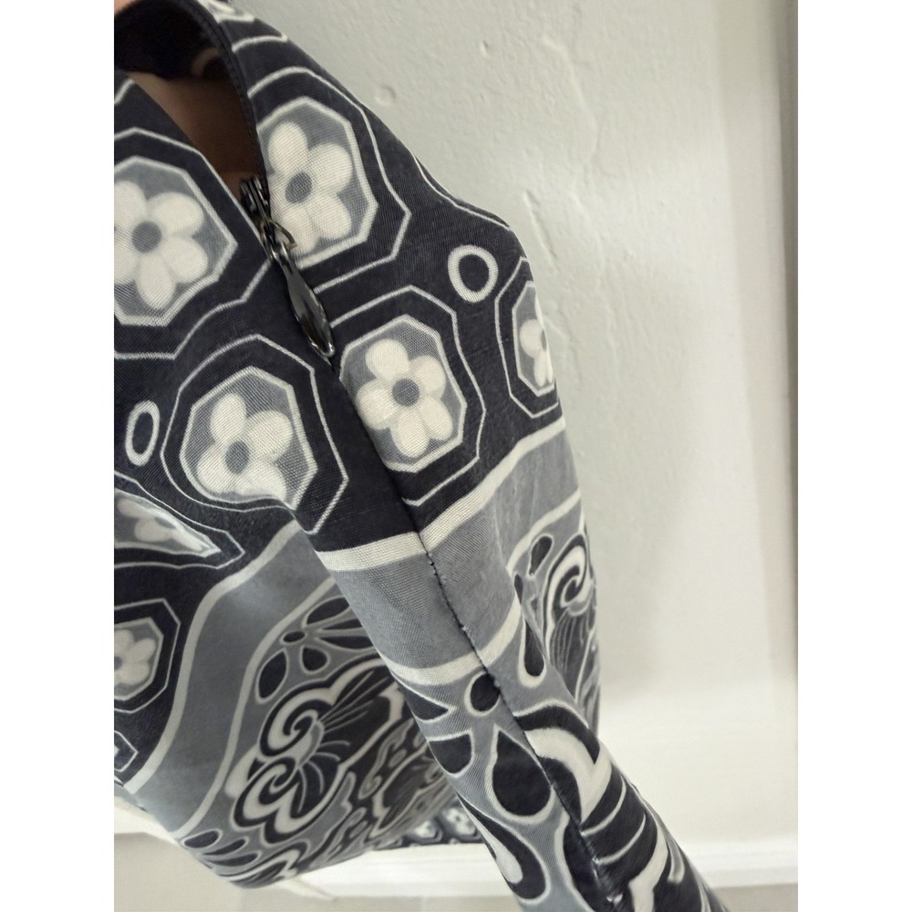Tory Burch 100% Silk Gray White Geometric Tunic Dress Split Neck Women Shift 4 - Picture 7 of 14